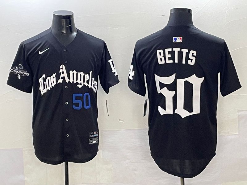 Men Los Angeles Dodgers #50 Betts Black Five generations Joint Name 2025 Nike MLB Jersey style 35